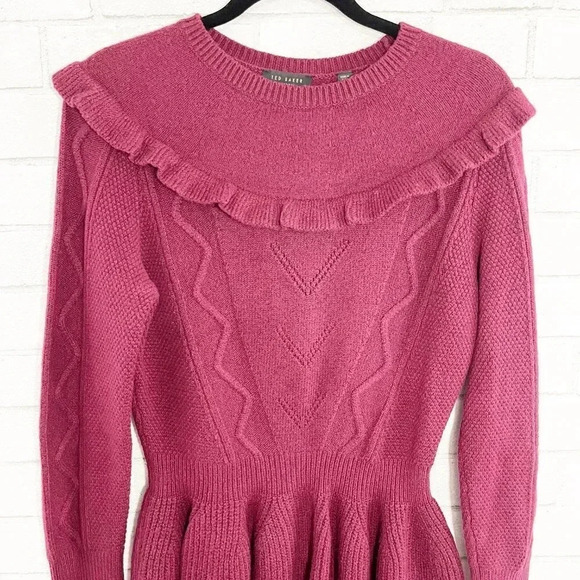 Ted Baker London Wine Peplum Ruffle Pullover Sweater Ted Baker Size 2 or US 6 - Picture 2 of 8